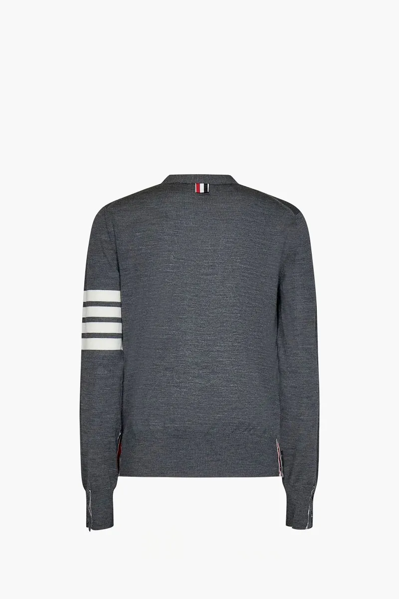 THOM BROWNE Women 4-Bar V-Neck Cardigan in Med Grey Merino Wool 1