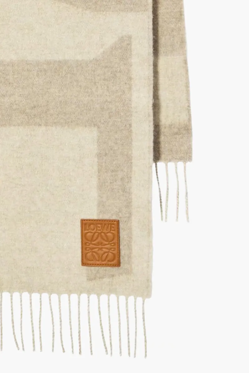 LOEWE Anagram Embossed Logo Jacquard Scarf in Light Grey/Stone Cashmere 1