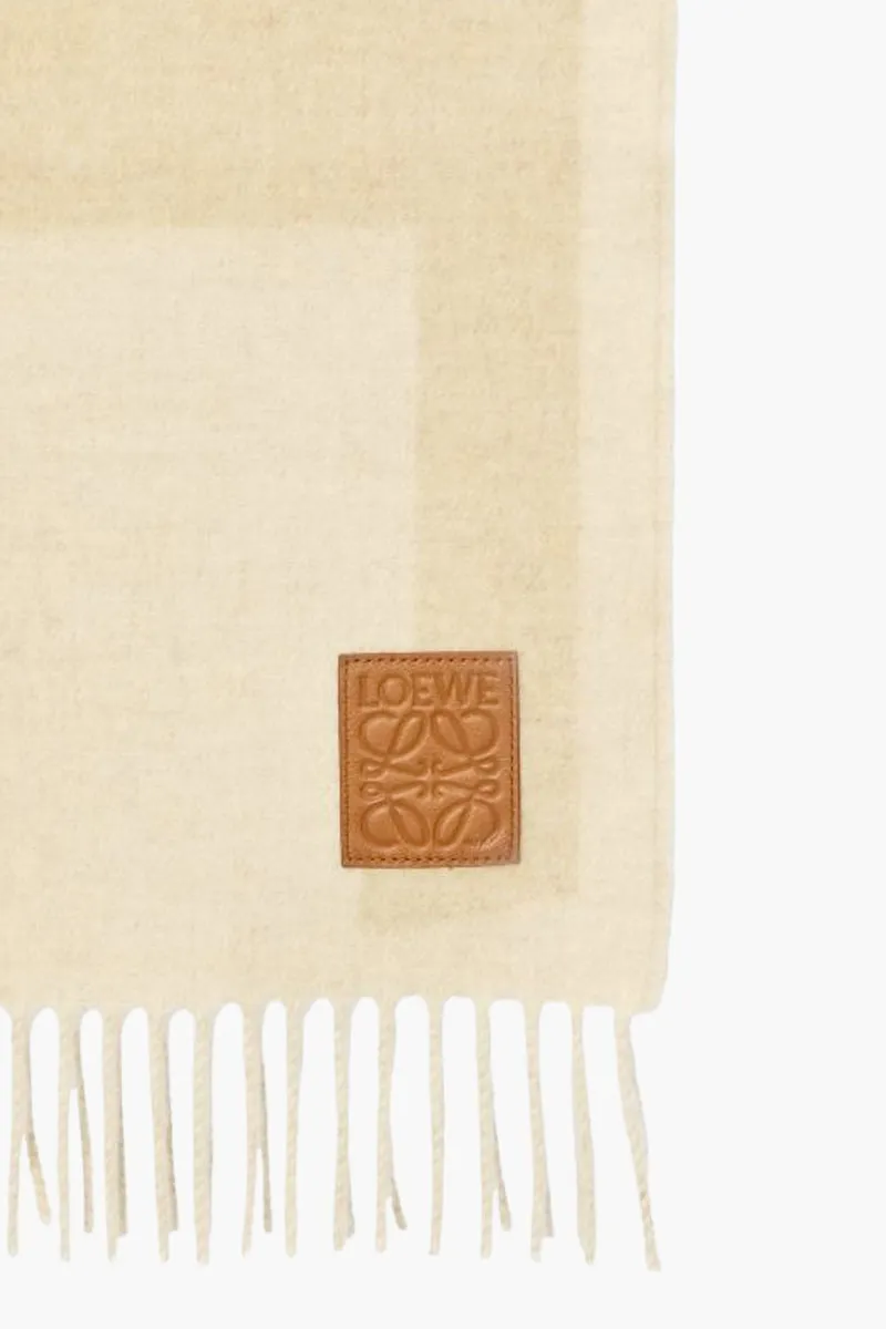 LOEWE Anagram Embossed Logo Jacquard Scarf in Light Beige/Beige Cashmere 1