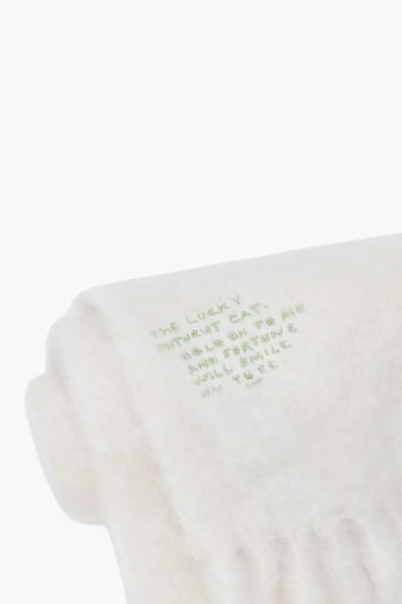 LOEWE Mohair and Wool Scarf in White with Embossed Futurist Cat  1