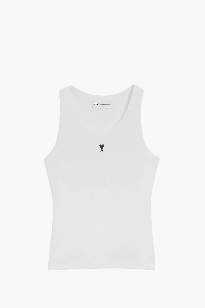 AMI Women Ami De Coeur Ribbed Tank Top in White Cotton 0