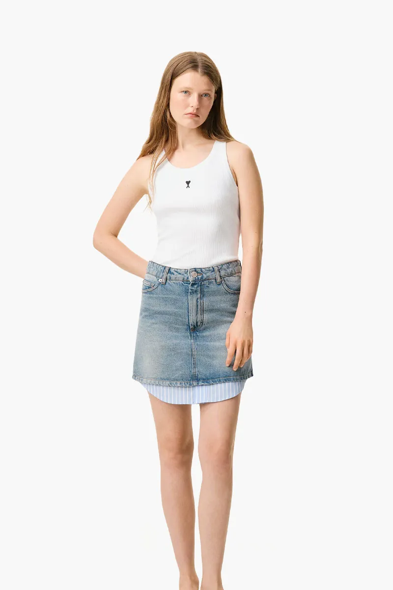 AMI Women Ami De Coeur Ribbed Tank Top in White Cotton 1