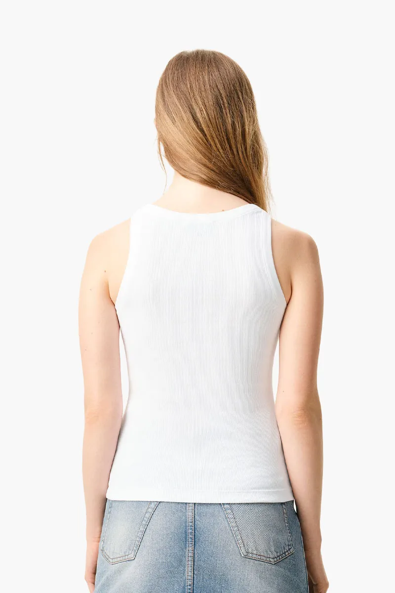 AMI Women Ami De Coeur Ribbed Tank Top in White Cotton 2