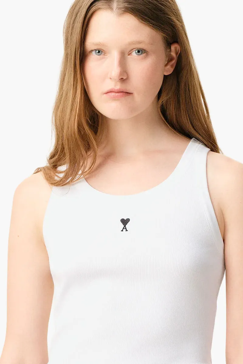 AMI Women Ami De Coeur Ribbed Tank Top in White Cotton 3