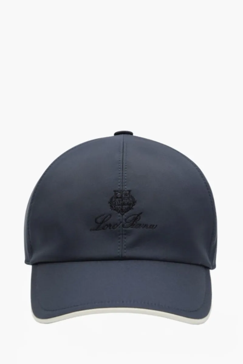 LORO PIANA Baseball Cap in Blue Navy/Ivory Nylon with Loro Piana Logo 0