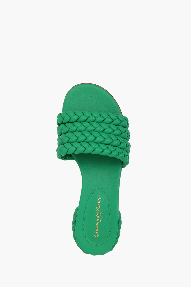GIANVITO ROSSI Ischia Mules 20mm in Green Braided Nappa Leather 3