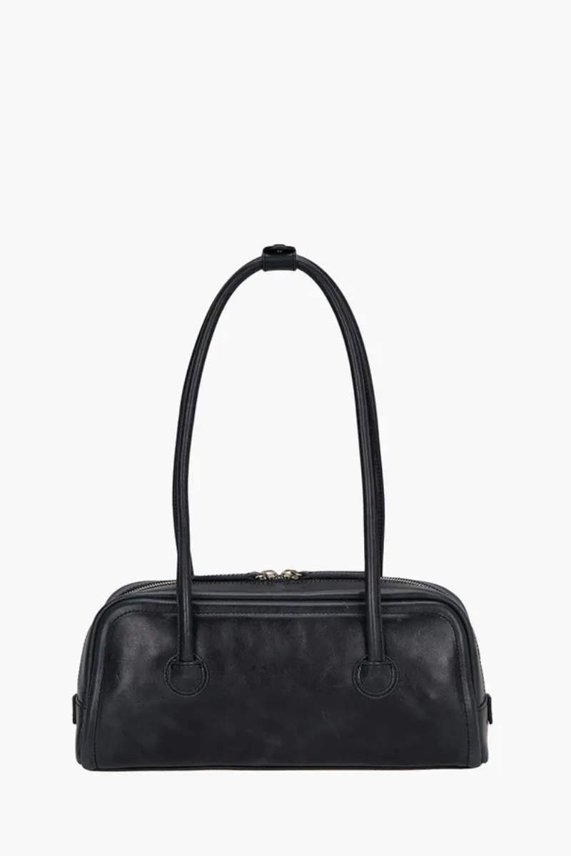 MARGESHERWOOD Soft Boston EW Bag in Black Vegetable Tanned Pull-Up Cow Leather 1