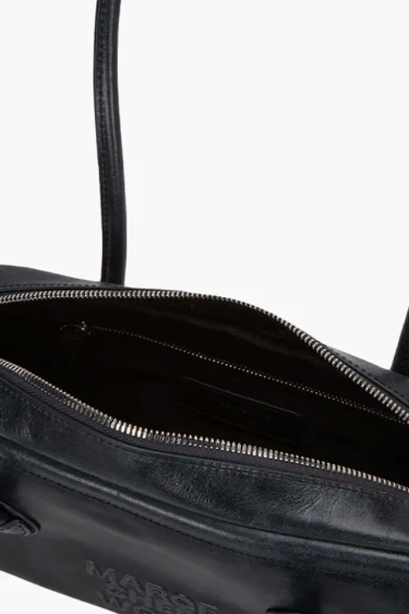 MARGESHERWOOD Soft Boston EW Bag in Black Vegetable Tanned Pull-Up Cow Leather 2