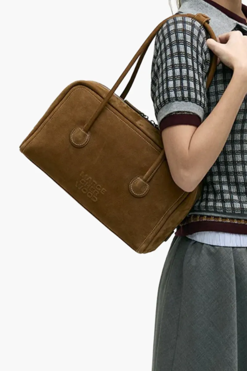 MARGESHERWOOD Medium Soft Boston Bag in Chestnut Nubuck Shrunken Grain Cow Leather 3