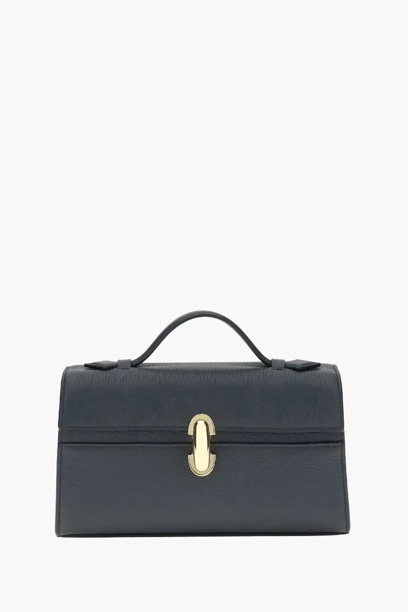 SAVETTE Symmetry Pochette Handbag in Navy Grained Calf Leather 0