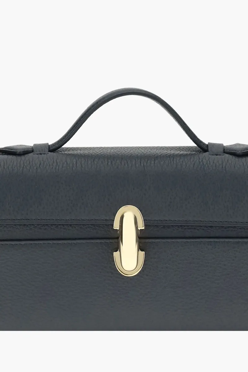 SAVETTE Symmetry Pochette Handbag in Navy Grained Calf Leather 3