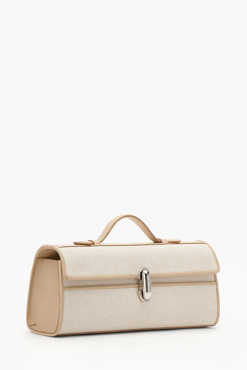 SAVETTE Slim Symmetry Handbag in Bone Canvas and Calf Leather 1