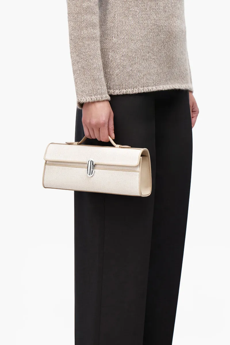 SAVETTE Slim Symmetry Handbag in Bone Canvas and Calf Leather 3