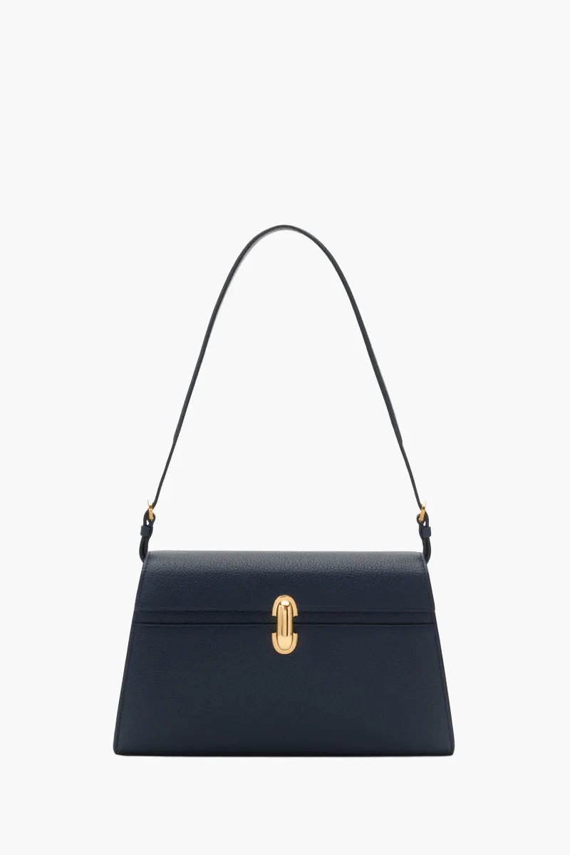 SAVETTE Symmetry Shoulder Bag in Navy Calf Leather 0