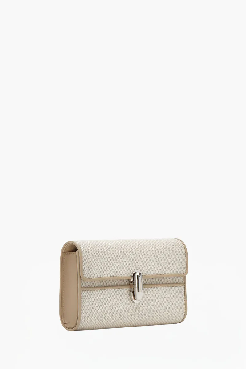 SAVETTE Mini Symmetry Handbag in Bone Canvas and Calfskin 1