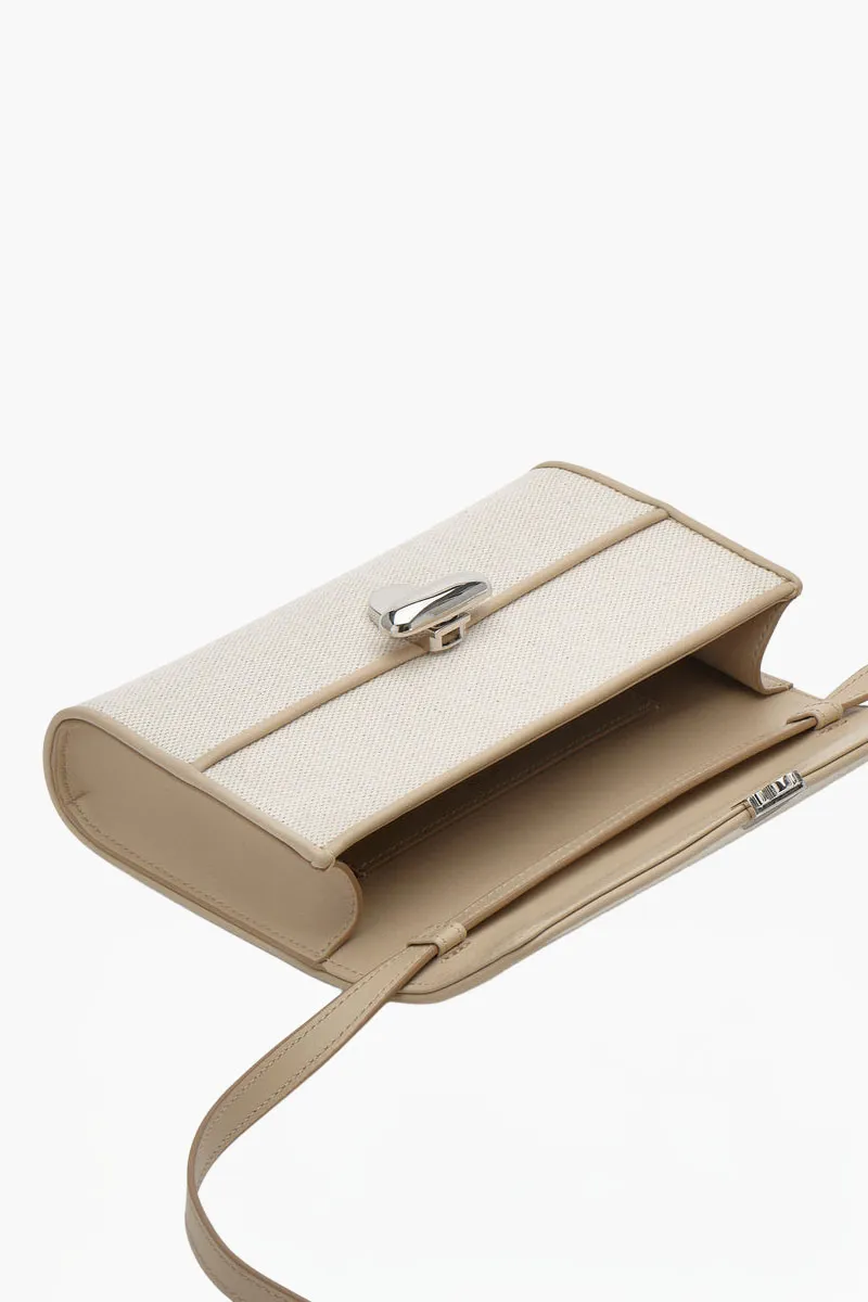 SAVETTE Mini Symmetry Handbag in Bone Canvas and Calfskin 2