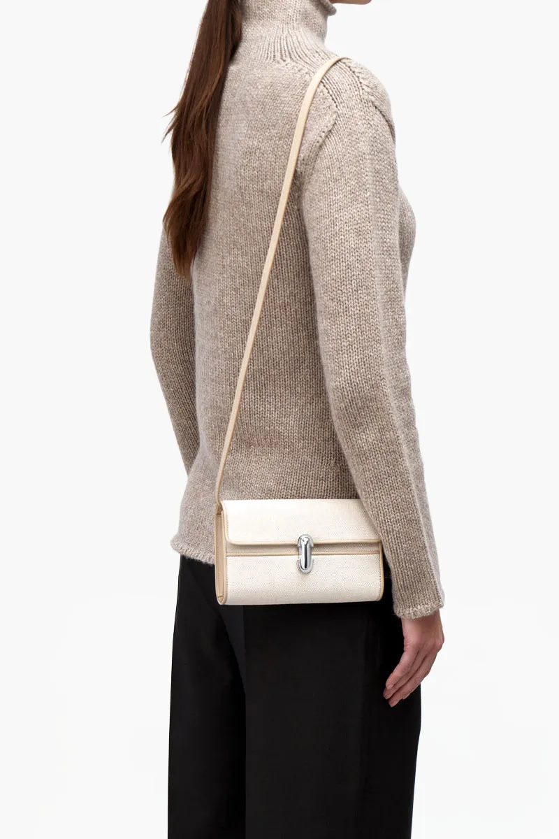 SAVETTE Mini Symmetry Handbag in Bone Canvas and Calfskin 3