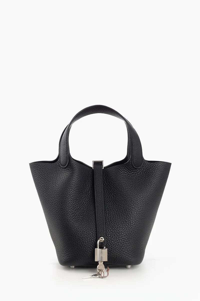 HERMÈS BNIB Picotin Lock 18 P 18 Bag in Black Taurillon Clemence Leather SHW #K 0