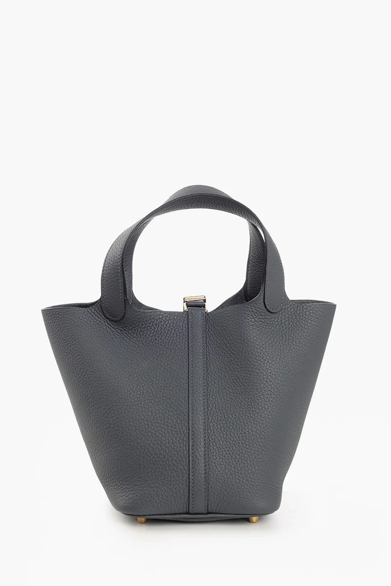 HERMÈS BNIB Picotin Lock 18 P 18 Bag in Grey Misty Taurillon Clemence Leather with Permabrass Hardware #K 2