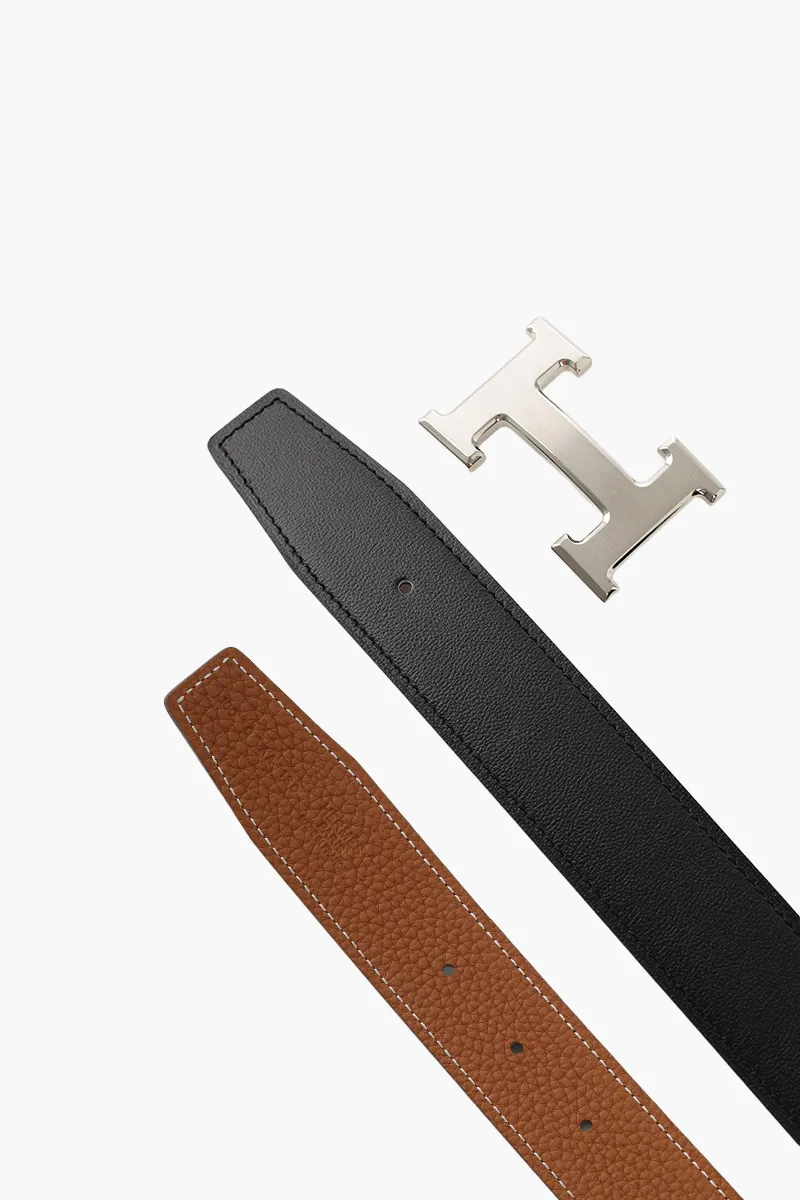 HERMÈS Reversible H Buckle Belt 32mm in Black/Gold Togo Calfskin PHW 2