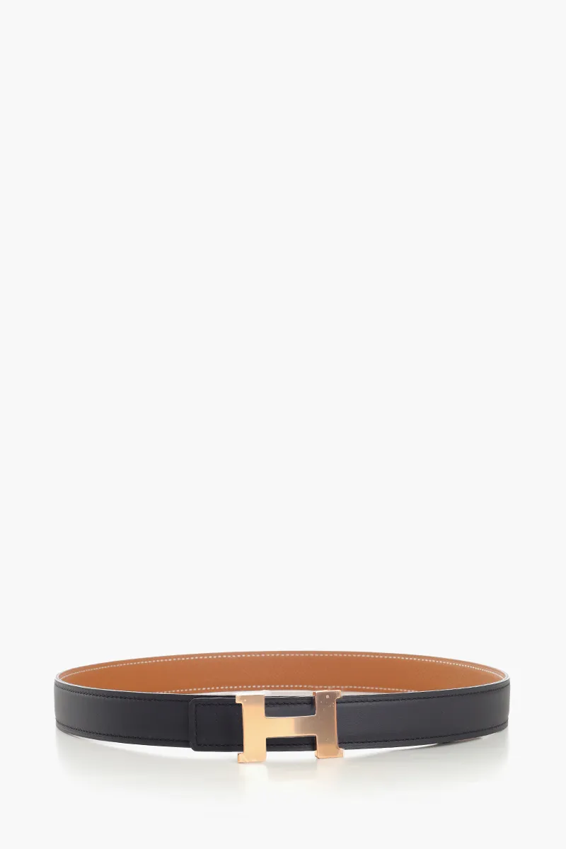 HERMÈS Reversible Mini H Buckle Belt 24mm in Black/Gold Epsom Calfskin RGHW 0