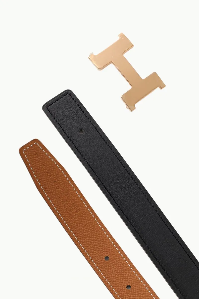 HERMÈS Reversible Mini H Buckle Belt 24mm in Black/Gold Epsom Calfskin RGHW 2