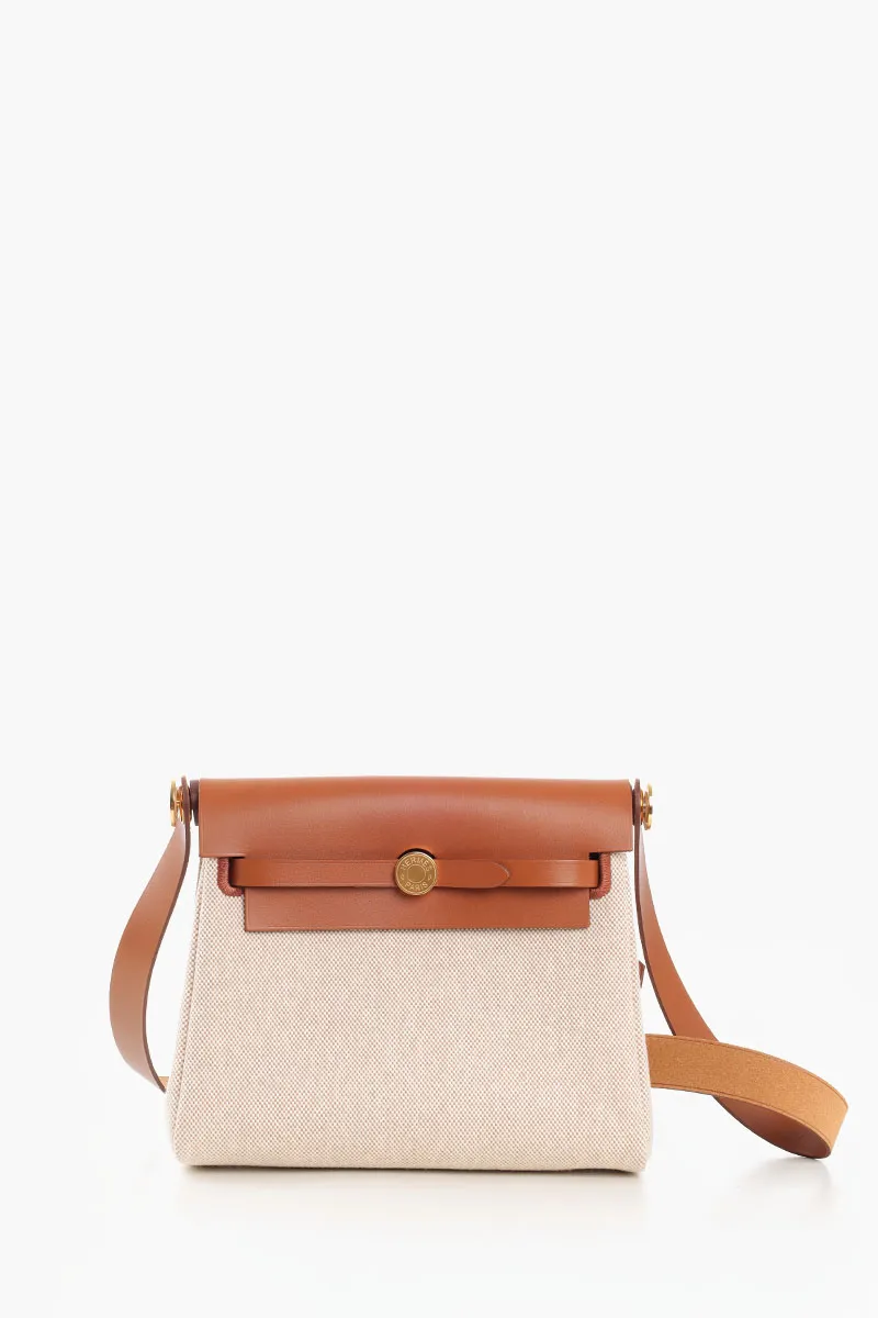 HERMÈS BNIB Herbag Zip 20 HB 20 Bag in Ecru/Beige/Fawn H Viking Canvas and Hunter Cowhide GHW 0