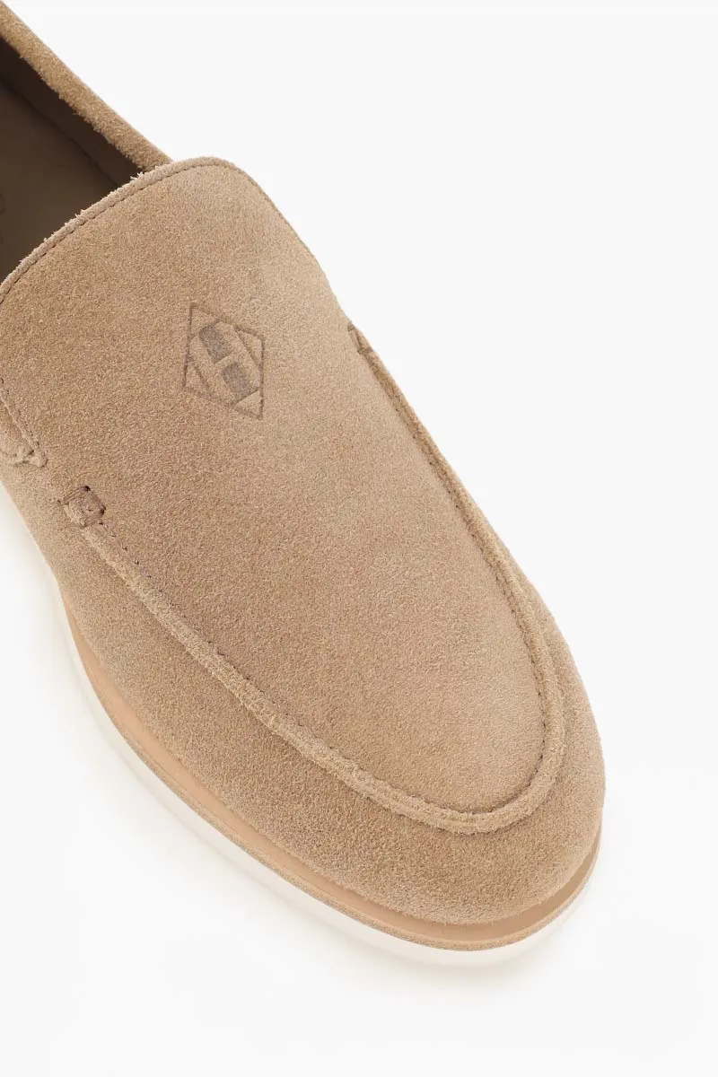 HERMÈS H Diamond Low Loafers in Beige/Sand Suede Calfskin 3