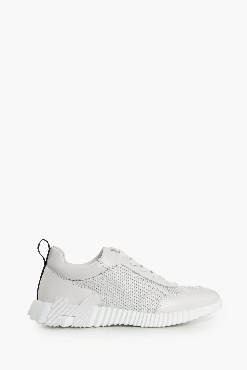 HERMÈS Bouncing Sneakers in White/Black Clafskin and Suede Goatskin 0