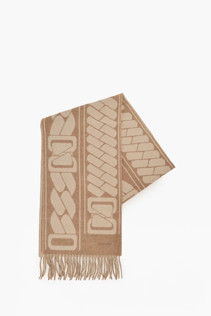 HERMÈS Clic, C'est Noue Scarf in Chesnut Brown/Chalk Cashmere 0