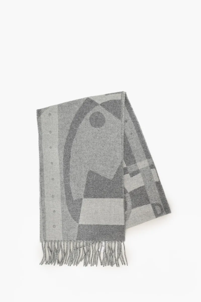 HERMÈS Ready Steady Go Jacquard Scarf in Elephant Grey/Light Heather Grey Cashmere 0