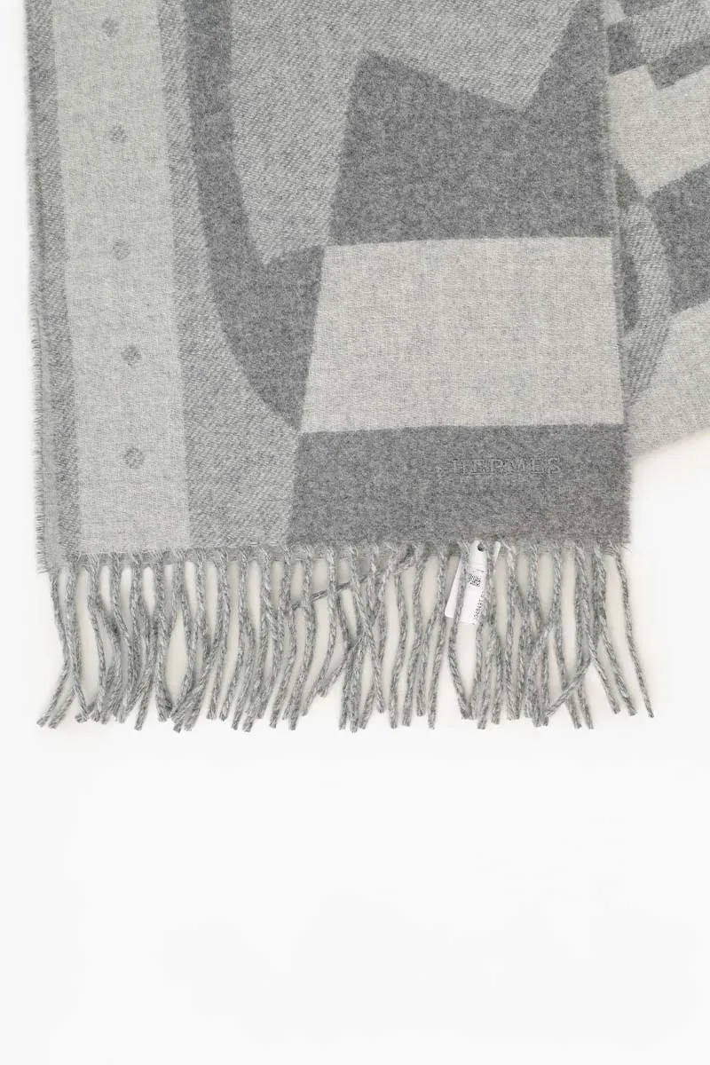 HERMÈS Ready Steady Go Jacquard Scarf in Elephant Grey/Light Heather Grey Cashmere 1
