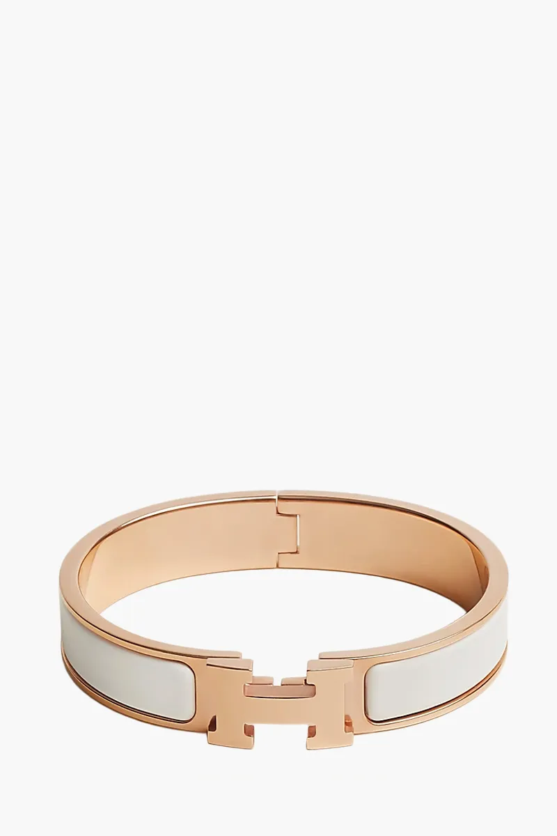 HERMÈS Clic H Bracelet in White Plain Enamel RGHW 0