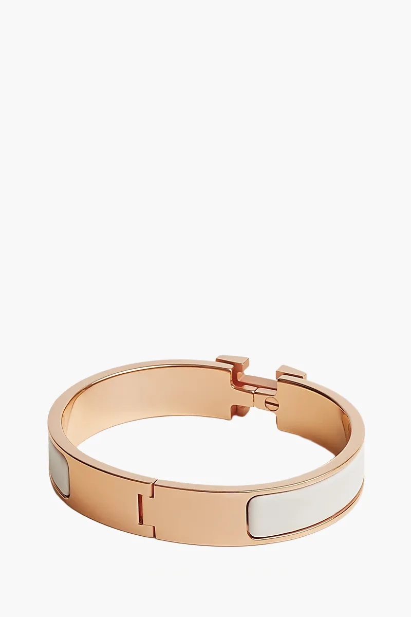HERMÈS Clic H Bracelet in White Plain Enamel RGHW 1
