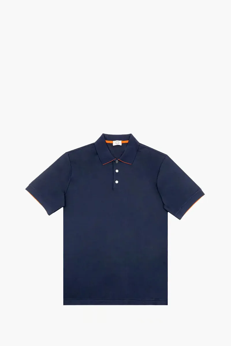 HERMÈS Men Double Jeu Technical Polo Shirt in Navy/Fire Polycotton 0