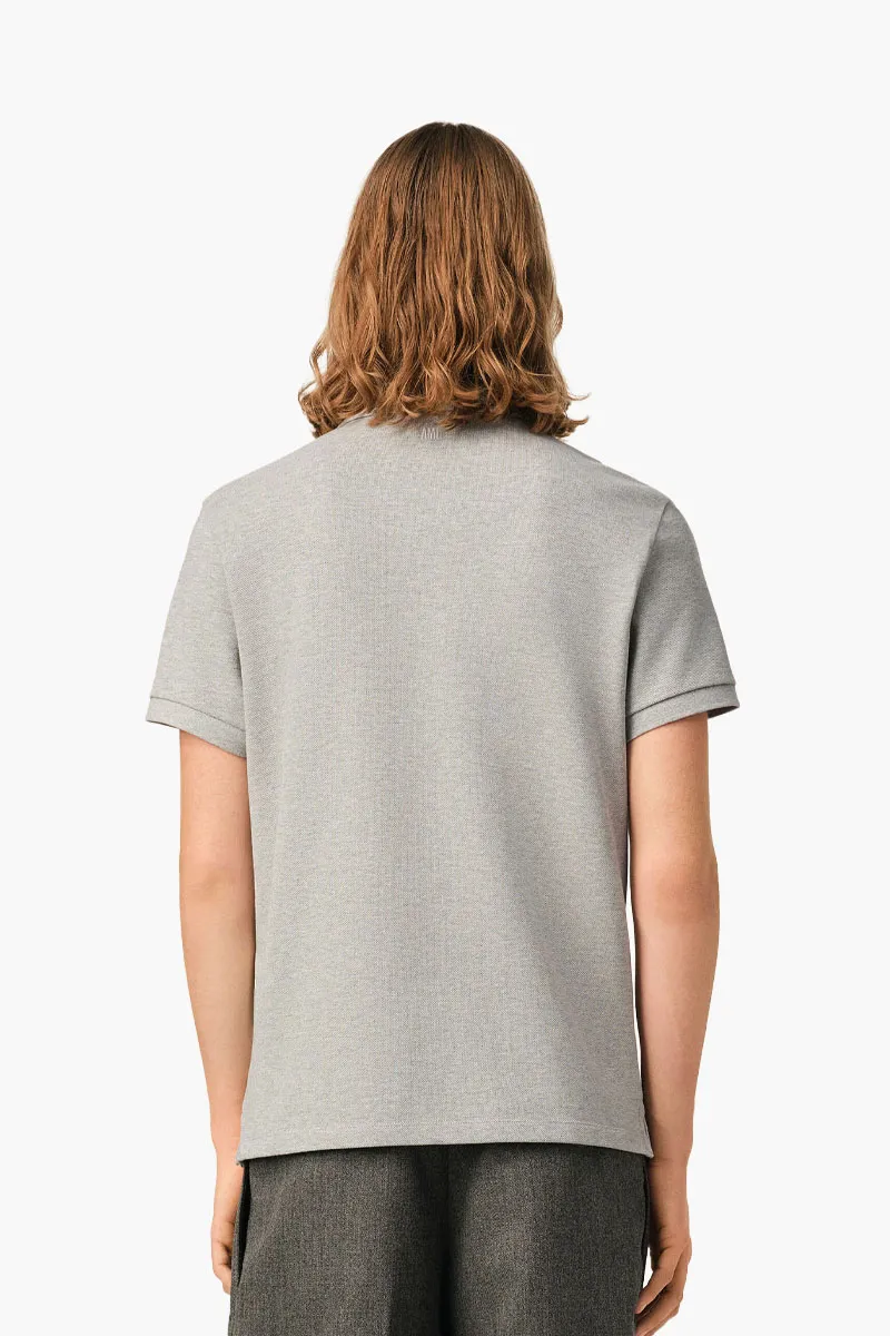 AMI Men De Coeur Short Sleeves Polo Shirt in Heather Ash Grey Cotton 2