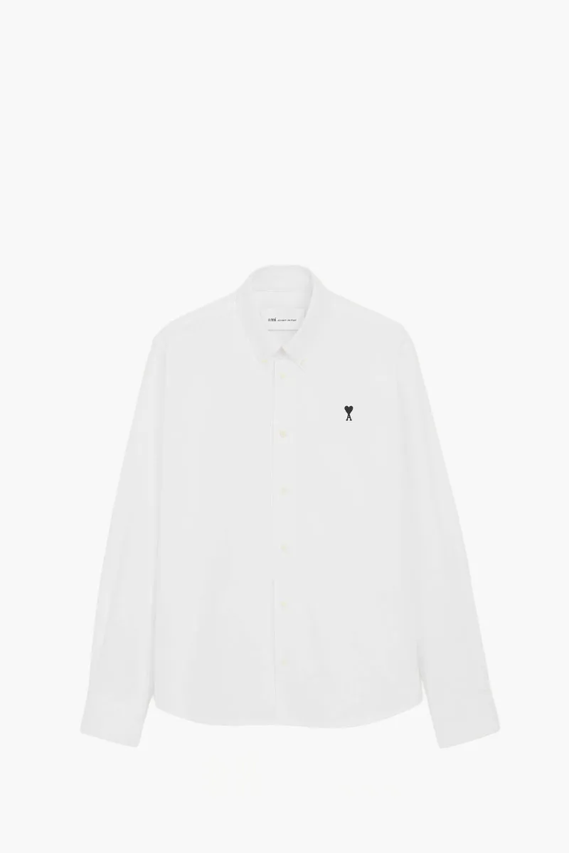 AMI Men Ami De Coeur Button-Down Collar Shirt in Natural White Oxford Cotton 0