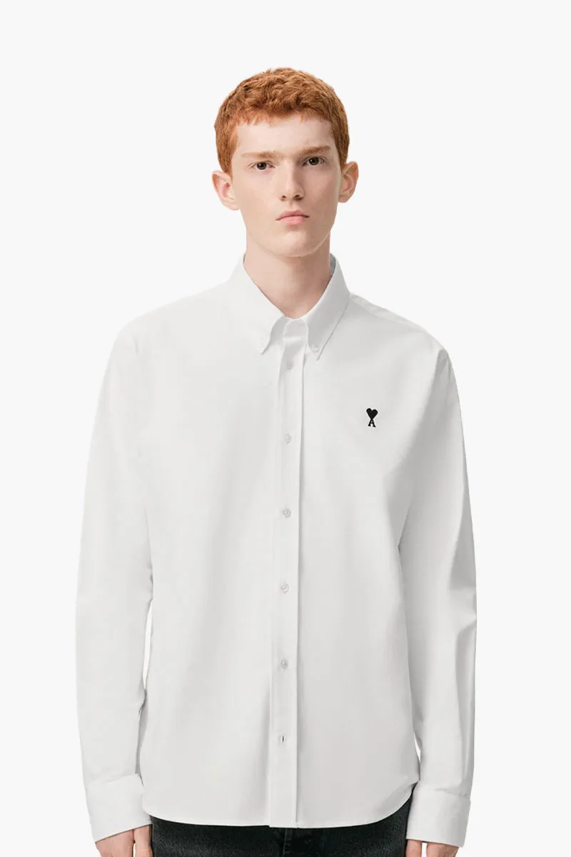 AMI Men Ami De Coeur Button-Down Collar Shirt in Natural White Oxford Cotton 1