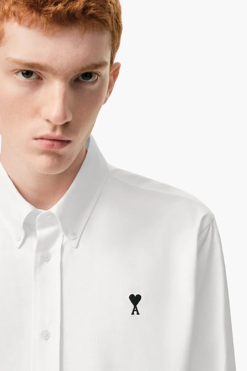 AMI Men Ami De Coeur Button-Down Collar Shirt in Natural White Oxford Cotton 3