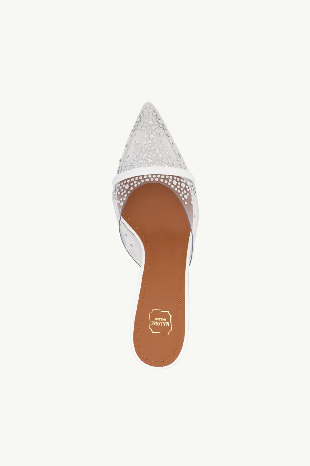 MALONE SOULIERS Joella Crystal Embellished Heeled Mules 70mm in Clear/White 3