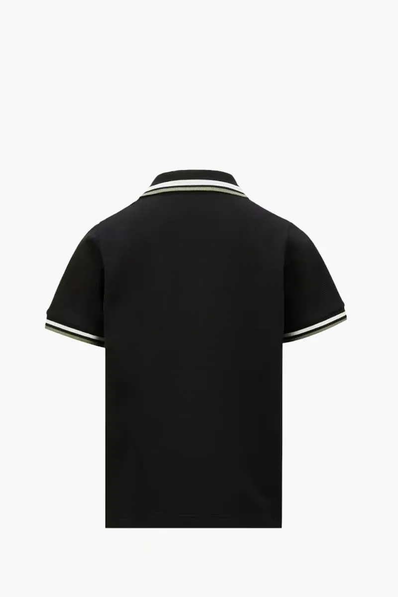 MONCLER Enfant Kid Tricolour-Trimmed Logo Polo Shirt in Black Cotton Piquet 2