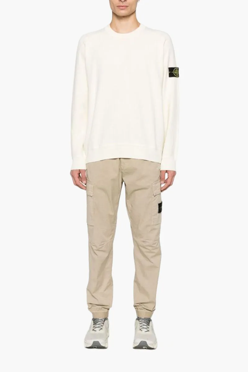STONE ISLAND Men Logo Crewneck Pullover in Ivory Cotton 1
