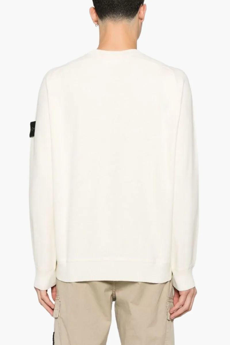 STONE ISLAND Men Logo Crewneck Pullover in Ivory Cotton 2