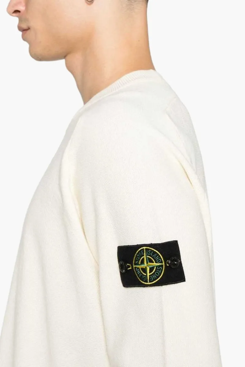 STONE ISLAND Men Logo Crewneck Pullover in Ivory Cotton 3