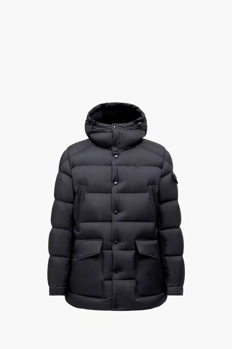MONCLER Men Bretagne Hooded Mid-Length Down Jacket in Navy Blue Nylon 0