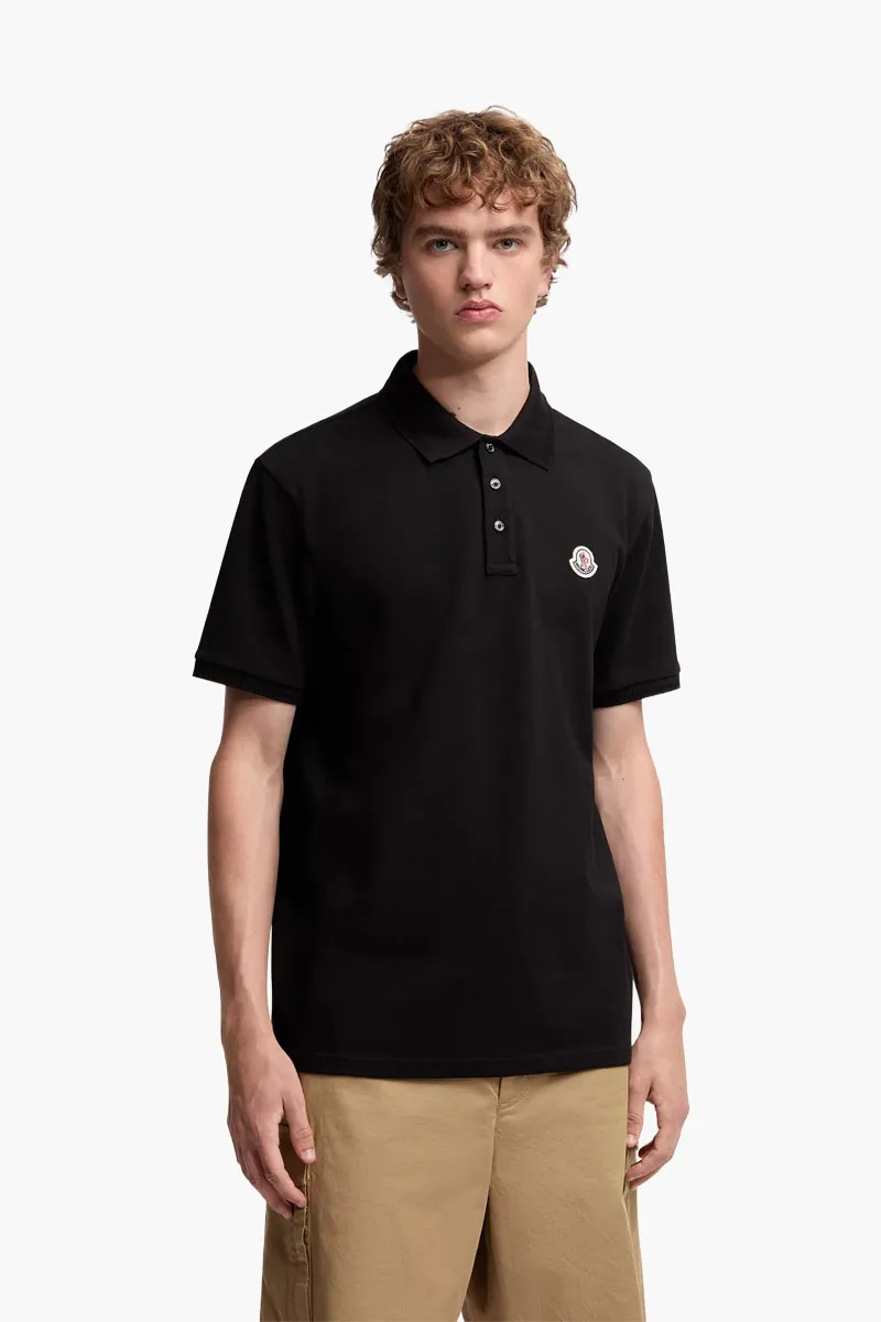 MONCLER Men Logo Patch Polo Shirt in Black Cotton Piquet 1