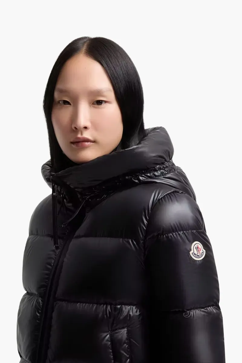 MONCLER Women Serittes Hooded Short Down Jacket in Black Nylon 3