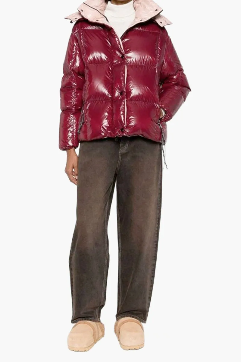 MONCLER Women Parana Short Down Jacket in Bordeaux Nylon with Hood 1