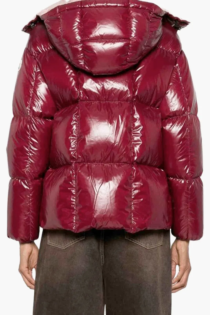 MONCLER Women Parana Short Down Jacket in Bordeaux Nylon with Hood 2