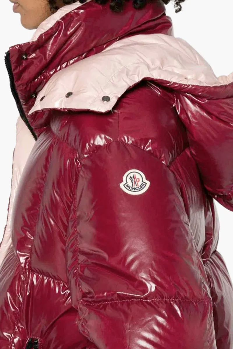 MONCLER Women Parana Short Down Jacket in Bordeaux Nylon with Hood 3